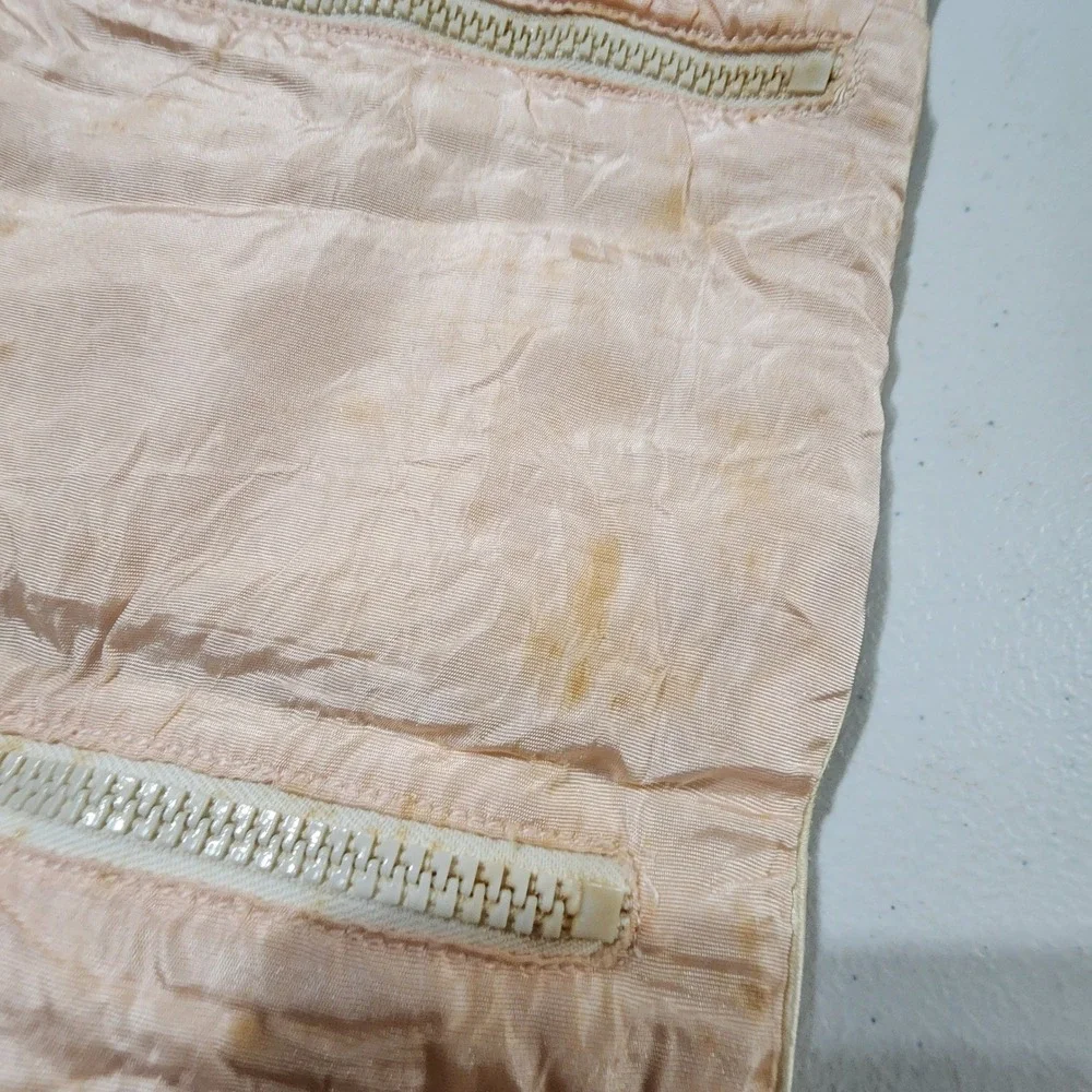 Vintage Champagne Satin Embroidered Floral Jewelry Roll Travel Pouch Organizer